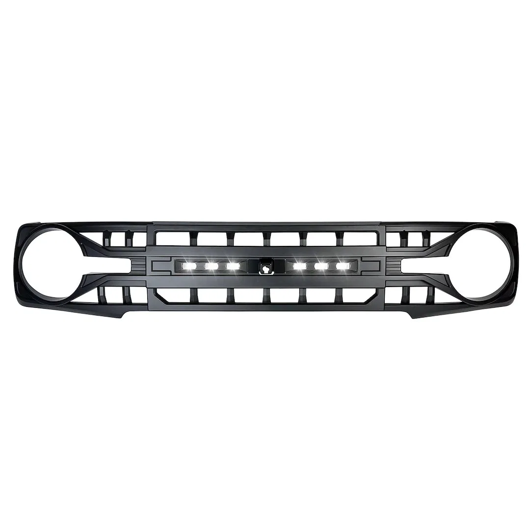AMFMEA00116 – AMERICAN MOD Grille, Bar Style With Light Cutout Matte Black ABS Plastic With Off-Road LED Lights/ Came...
